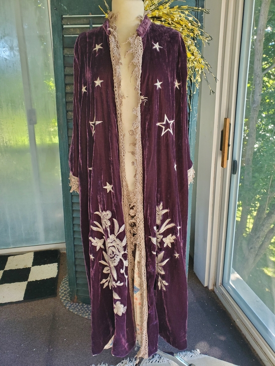 Jaded Gypsy Jackets & Blazers - Embroidered Velvet Long Robe in Plum